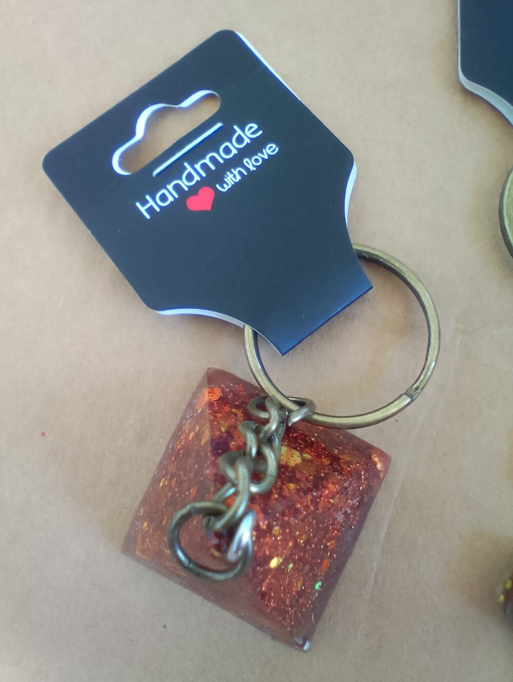 Handmade Resin Glitter Keychain - Orange/Bronze